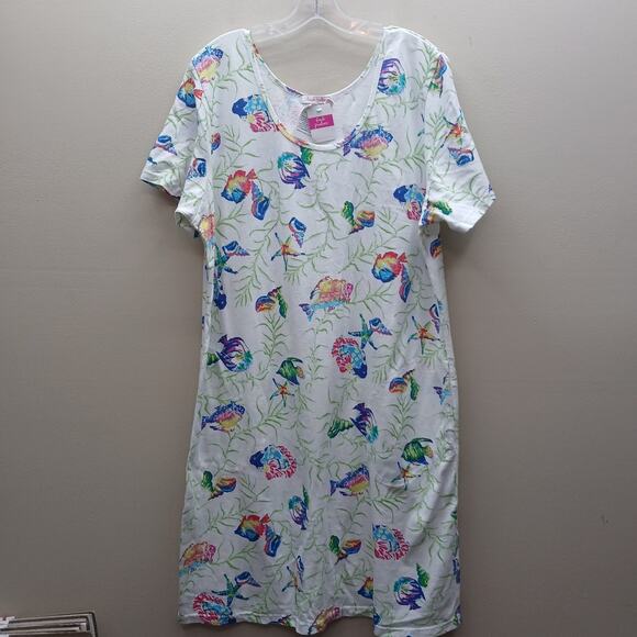 Fresh Produce T-shirt Rainbow AQM Sun Catcher Tropical Fish Print Midi Dress NWT - Picture 1 of 7